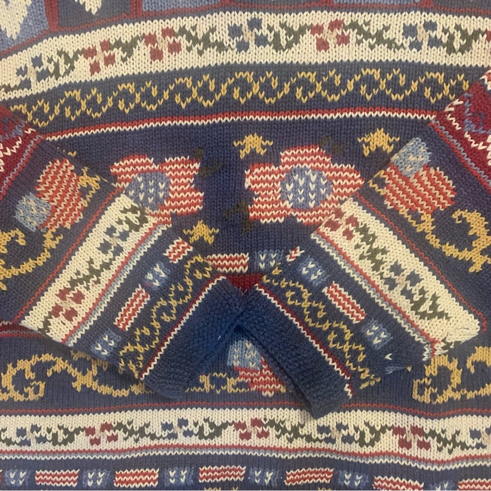Talbots Americana Hearts Vintage 90s Linen Blend Hand Knit Cardigan Sweater - Picture 4 of 13